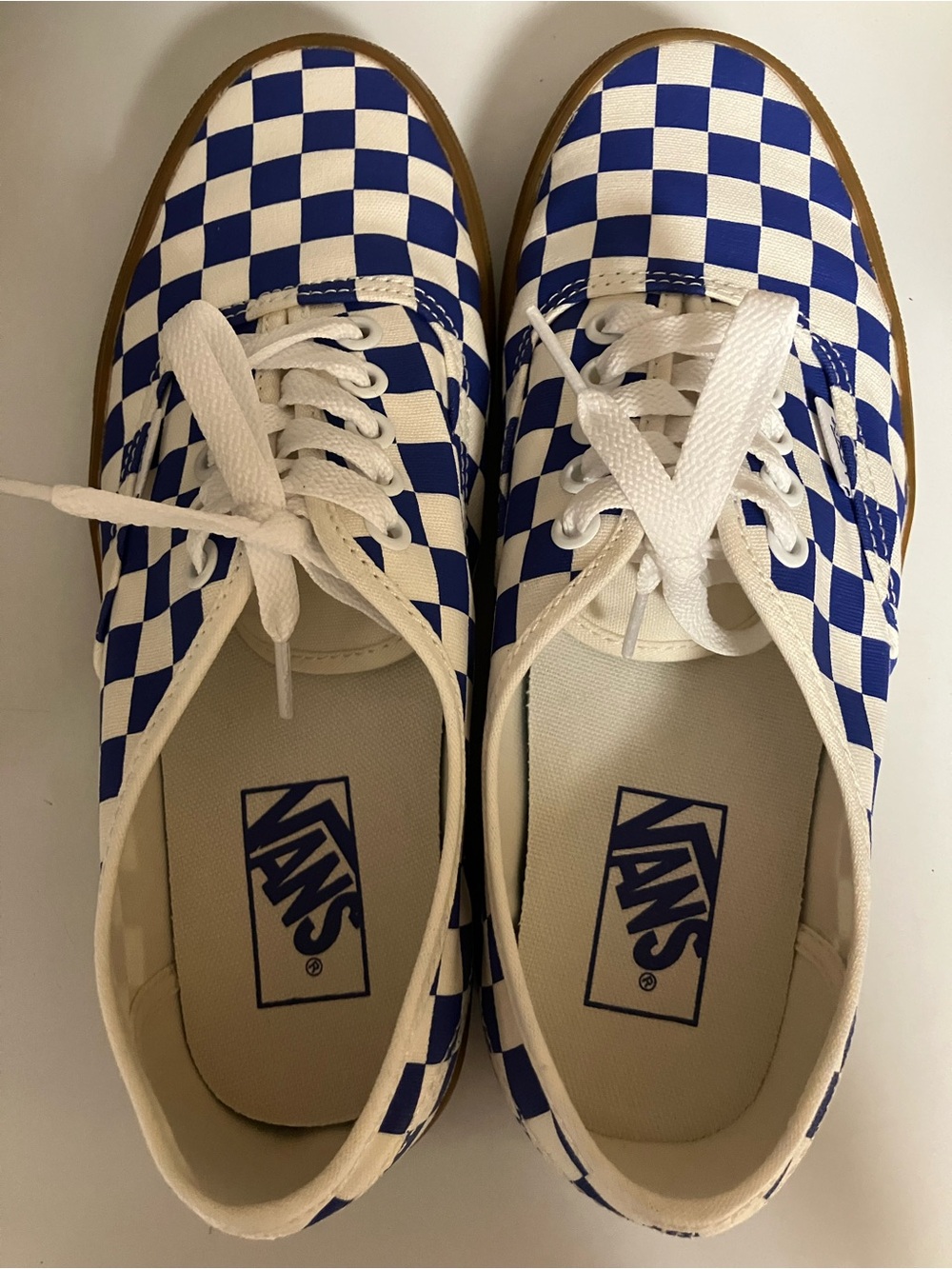 Vans Blue and White Checkerboard Low-Top Sneakers
